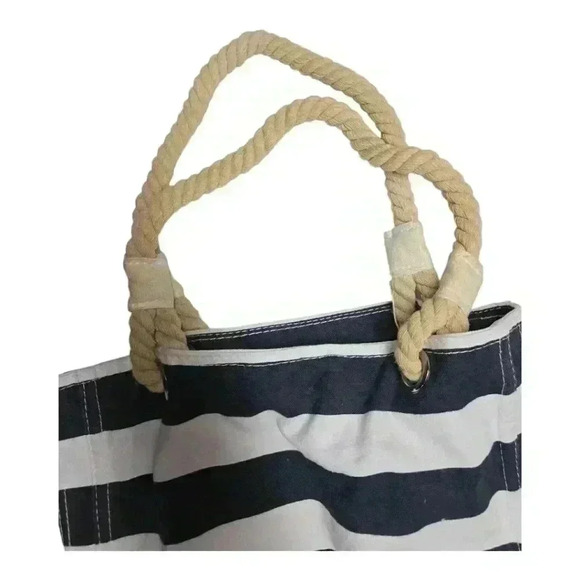 Getagadget Cape Cod Ma Tote Bag Purse Navy White Striped Rope Handles *READ* - Picture 9 of 16